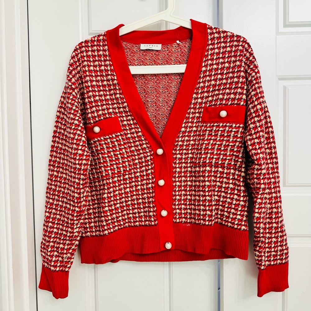 Sandro Tweed Red Cardigan sz 0